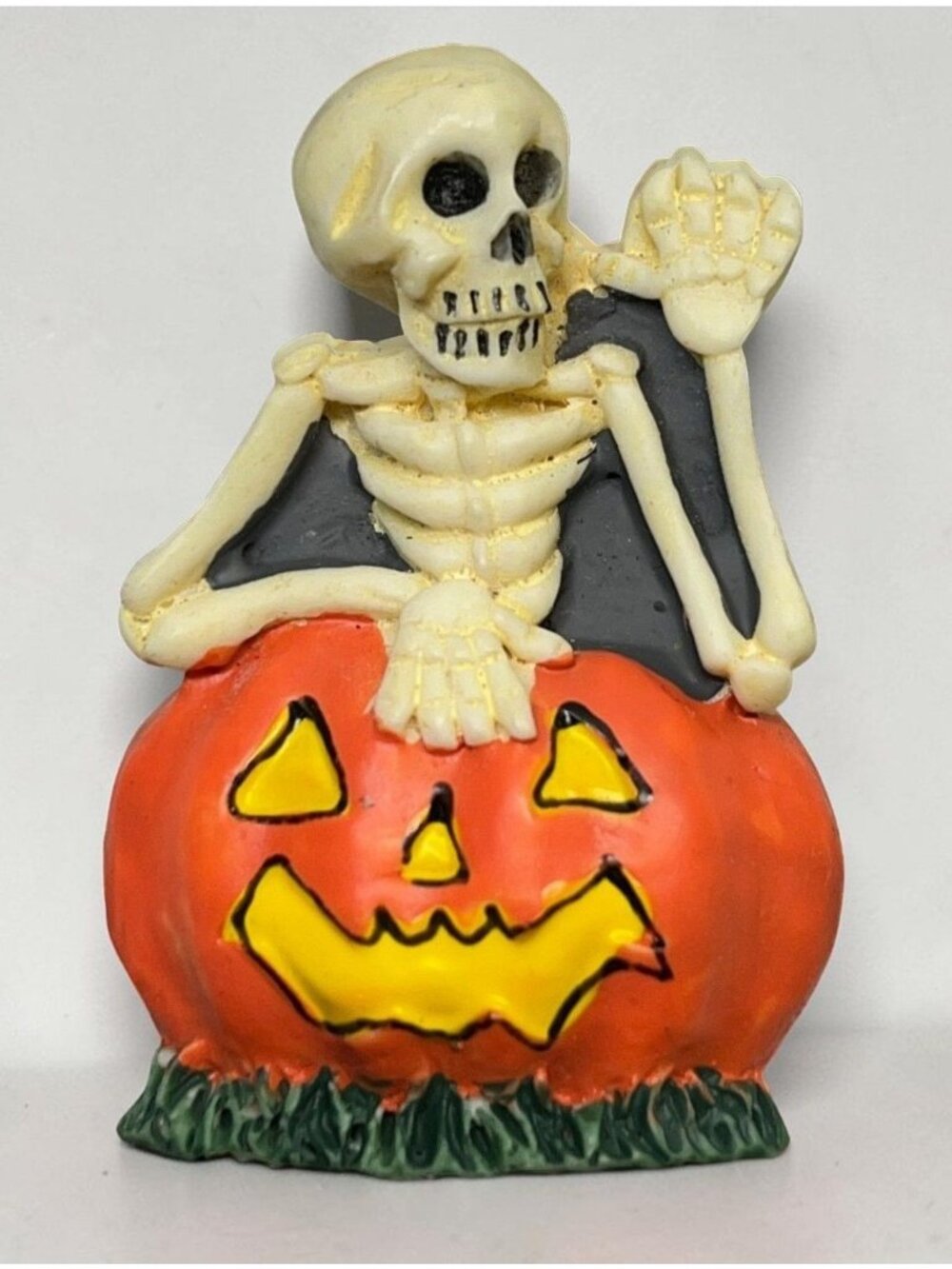 Halloween Fridge Magnet Skeleton on Pumpkin Jack O Lantern Vintage Spooky Decor